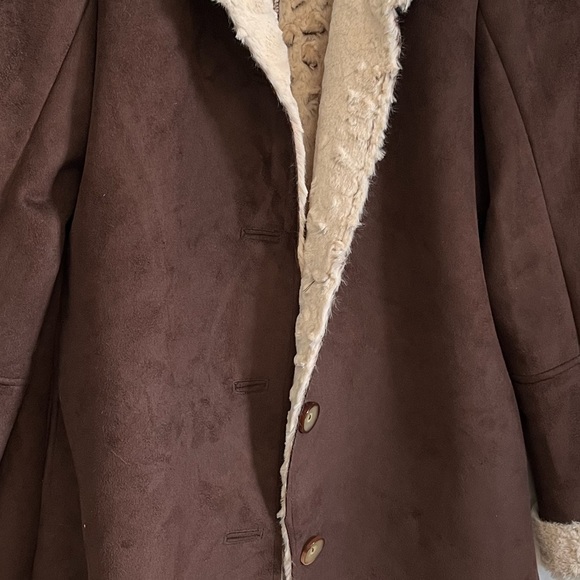 Brown & Cream Suede-like Jacket with Faux Fur Lining - Picture 4 of 6